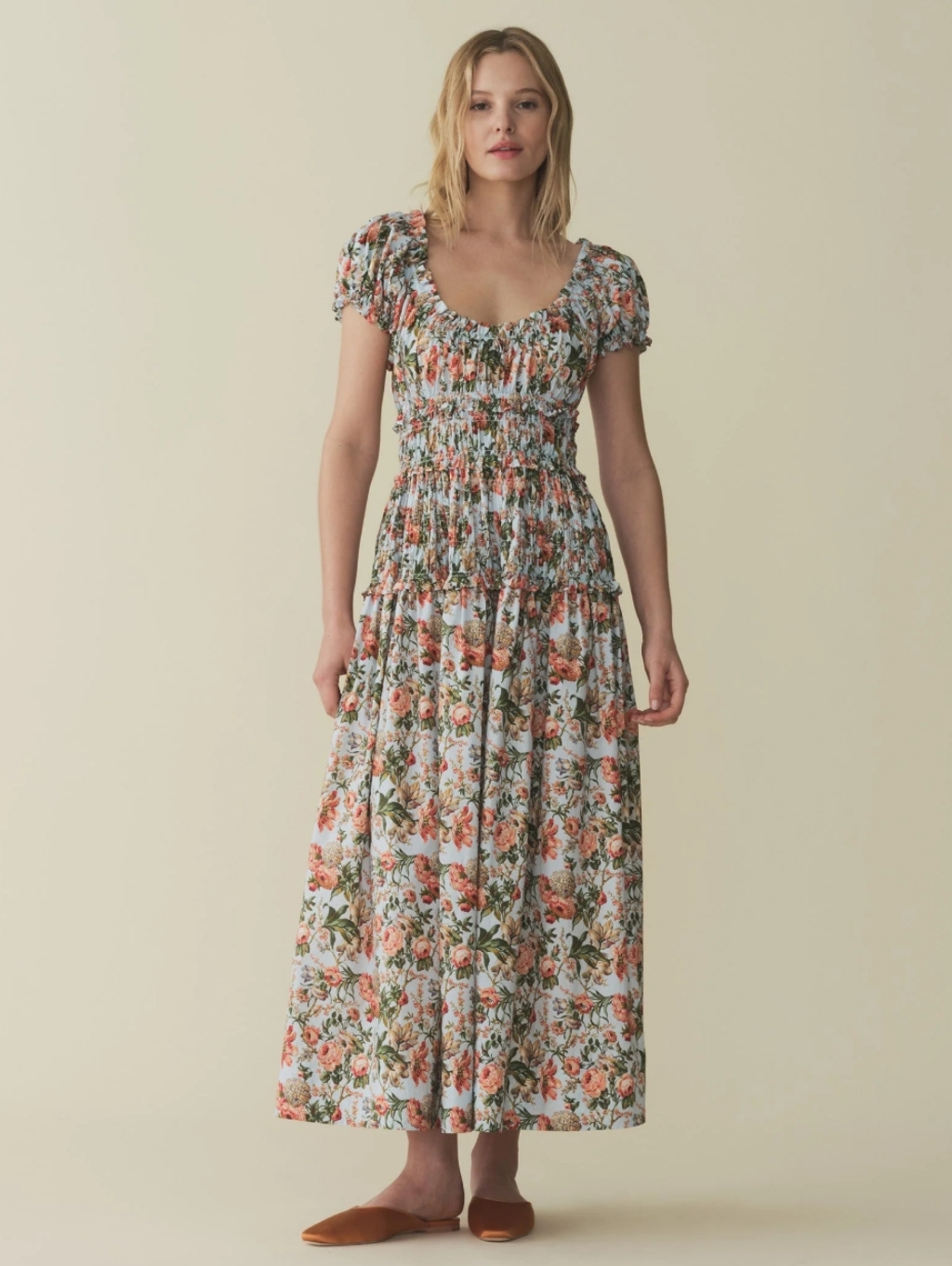 Doen Blue Leanne Floral-Print Cotton Midi Dress